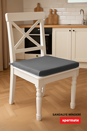 XPERMATE Fermuarlı Sandalye Minderi Su İtici Kumaş 40x40 cm Sünger Sandalye Minderi Bağcıklı Antrasit
