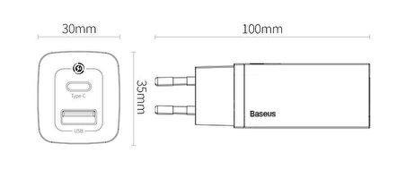 Baseus Type-C 65 Watt Hızlı Şarj Aleti Siyah