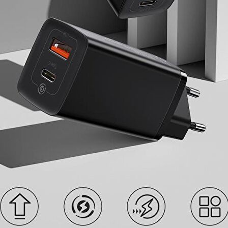 Baseus Type-C 65 Watt Hızlı Şarj Aleti Siyah