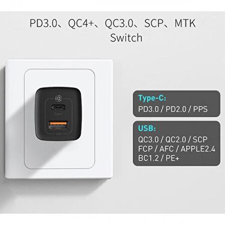 Baseus Type-C 65 Watt Hızlı Şarj Aleti Siyah