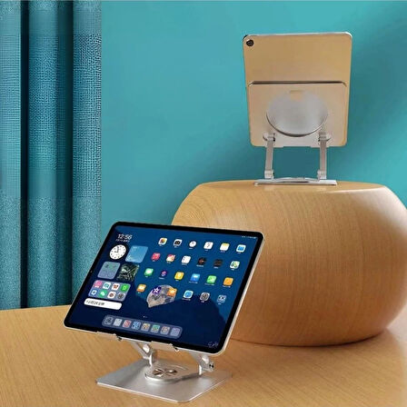 360 Derece Dönebilen Yükseltilmiş Masaüstü Ayarlanabilir  Metal Tablet Standı ( Lisinya )