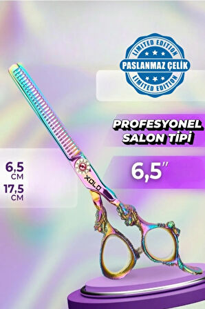 Rainbow XLQ502B Profesyonel Ara Efile Makas 17 cm Paslanmaz Çelik İşlemeli Tasarım