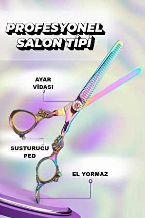 Rainbow XLQ502B Profesyonel Ara Efile Makas 17 cm Paslanmaz Çelik İşlemeli Tasarım