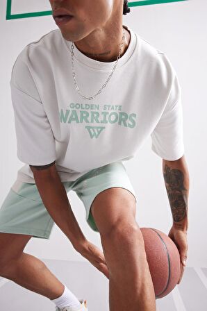 DeFactoFit NBA Golden State Warriors Oversize Geniş Kalıp Bisiklet Yaka Sırt Baskılı Kısa Kollu Tişört D8611AX25SPBG662