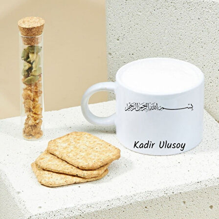 Kişiye Özel Besmele Tasarımlı Seramik Motto Kahve Fincanı