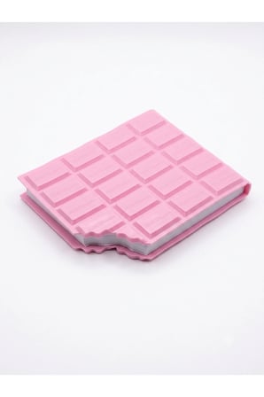 Pembe Çikolata Tasarımlı Not Defteri - Isırılmış Çikolata Görünümlü Eğlenceli Kawaii Defter