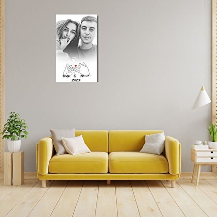 Sevgililere  Özel Karakalem Çift El Duvar Posteri - Çerçevesiz