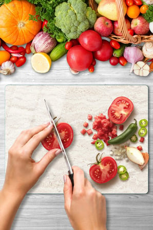 Cam Kesme Tahtası Beyaz Mermer Desenli Çok Amaçlı 40x30 cm