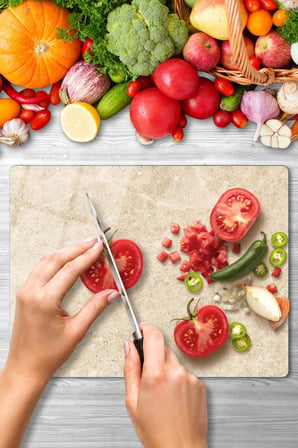 Cam Kesme Tahtası Bej Mermer Desenli Çok Amaçlı 40x30 cm