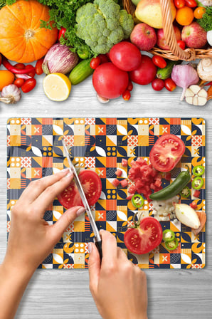 Cam Kesme Tahtası Pattern Geometrik Desenli Çok Amaçlı 40x30 cm