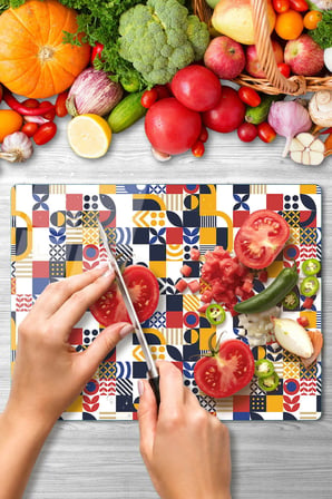Cam Kesme Tahtası Pattern Geometrik Desenli Çok Amaçlı 40x30 cm