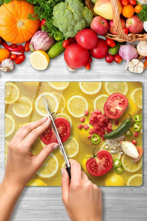 Cam Kesme Tahtası Limon Tasarımlı Çok Amaçlı 40 x 30 cm