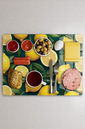 Cam Kesme Tahtası Limon Tasarımlı Çok Amaçlı 40 x 30 cm
