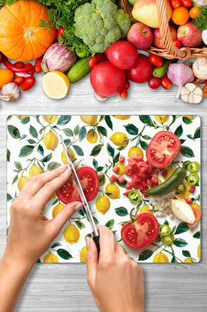 Cam Kesme Tahtası Limon Tasarımlı Çok Amaçlı 40 x 30 cm