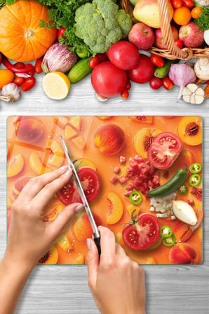 Cam Kesme Tahtası Şeftali Tasarımlı Çok Amaçlı 40 x 30 cm
