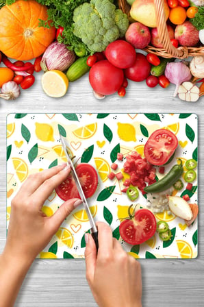 Cam Kesme Tahtası Limon Tasarımlı Çok Amaçlı 40 x 30 cm