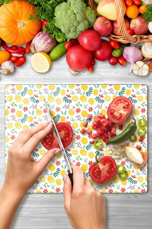 Cam Kesme Tahtası Limon Tasarımlı Çok Amaçlı 40 x 30 cm