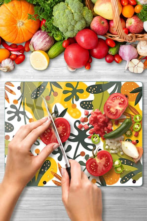 Cam Kesme Tahtası Meyve Tasarımlı Çok Amaçlı 40 x 30 cm