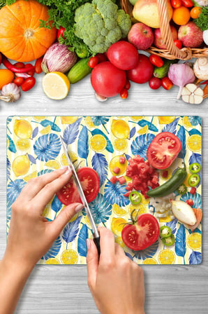 Cam Kesme Tahtası Limon Tasarımlı Çok Amaçlı 40 x 30 cm