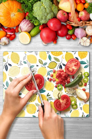 Cam Kesme Tahtası Limon Tasarımlı Çok Amaçlı 40 x 30 cm