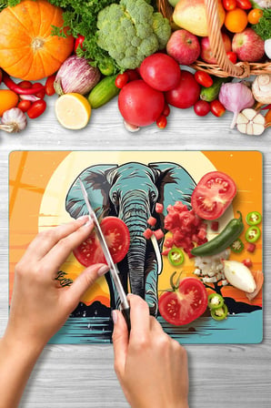 Cam Kesme Tahtası Fil Tasarımlı Çok Amaçlı 40 x 30 cm