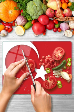 Cam Kesme Tahtası Türk bayrağı Tasarımlı Çok Amaçlı 40 x 30 cm