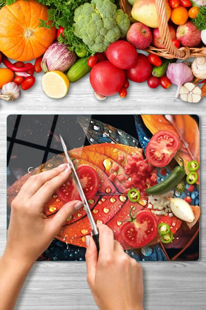 Cam Kesme Tahtası YaprakTasarımlı Çok Amaçlı 40 x 30 cm