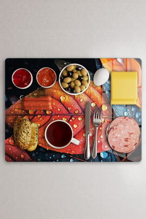 Cam Kesme Tahtası YaprakTasarımlı Çok Amaçlı 40 x 30 cm