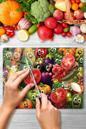 Cam Kesme Tahtası Sebze Tasarımlı Çok Amaçlı 40 x 30 cm