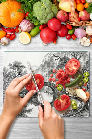 Cam Kesme Tahtası Köprü Tasarımlı Çok Amaçlı 40 x 30 cm