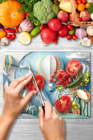 Cam Kesme Tahtası 3D Balon Desenli Çok Amaçlı 40x30 cm