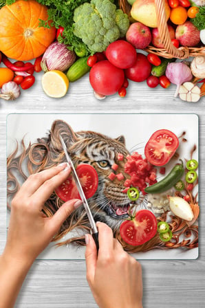 Cam Kesme Tahtası 3D Aslan Tasarımlı Çok Amaçlı 40 x 30 cm