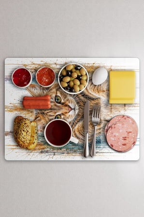 Cam Kesme Tahtası Kedi Tasarımlı Çok Amaçlı 40 x 30 cm