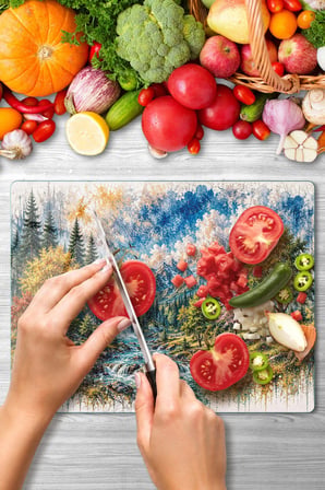 Cam Kesme Tahtası Doğa  Tasarımlı Çok Amaçlı 40 x 30 cm