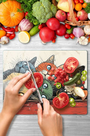 Cam Kesme Tahtası Kedi Tasarımlı Çok Amaçlı 40 x 30 cm