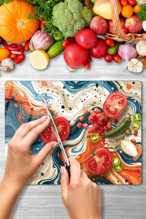 Cam Kesme Tahtası Ebru Desenli Çok Amaçlı 40x30 cm