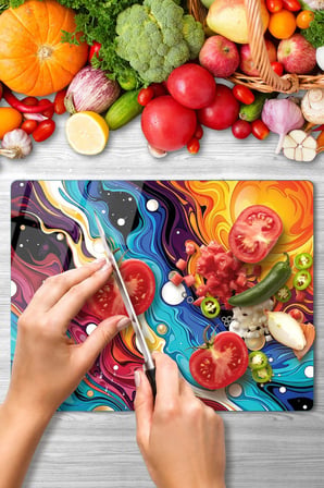Cam Kesme Tahtası Güneş Tasarımlı Çok Amaçlı 40 x 30 cm
