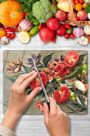 Cam Kesme Tahtası Çiçek Desenli Çok Amaçlı 40x30 cm