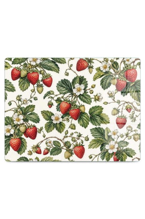 Cam Kesme Tahtası Çilek Desenli Çok Amaçlı 40x30 cm