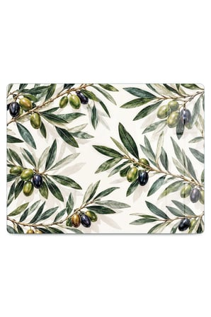 Cam Kesme Tahtası Zeytin Desenli Çok Amaçlı 40x30 cm