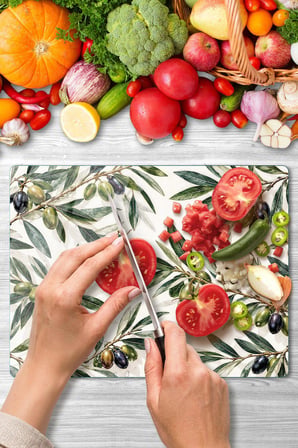 Cam Kesme Tahtası Zeytin Desenli Çok Amaçlı 40x30 cm