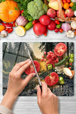 Cam Kesme Tahtası Orman Manzaralı Çok Amaçlı 40 x 30 cm