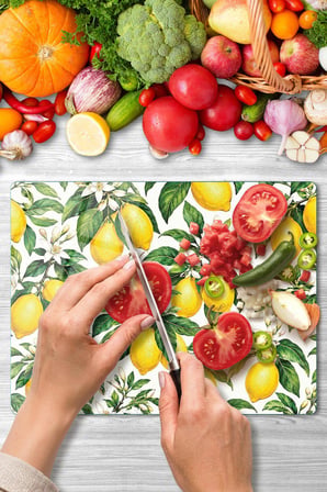 Cam Kesme Tahtası Limon Desenli Çok Amaçlı 40 x 30 cm