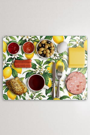 Cam Kesme Tahtası Limon Desenli Çok Amaçlı 40 x 30 cm