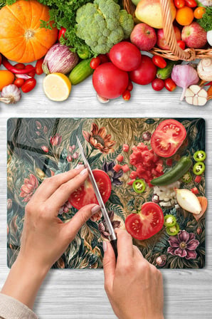 Cam Kesme Tahtası Çiçek Desenli Çok Amaçlı 40x30 cm