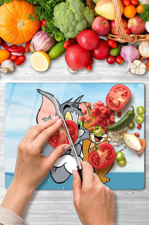 Cam Kesme Tahtası Tom ve Jerry Desenli Çok Amaçlı 40x30 cm