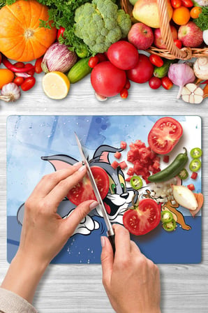Cam Kesme Tahtası Tom ve Jerry Desenli Çok Amaçlı 40x30 cm
