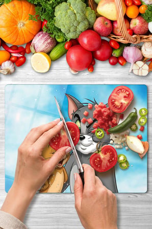 Cam Kesme Tahtası Tom ve Jerry Desenli Çok Amaçlı 40x30 cm