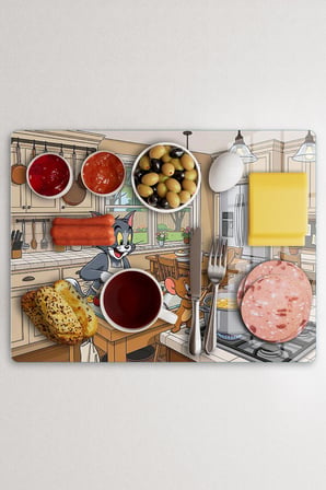Cam Kesme Tahtası Tom ve Jerry Desenli Çok Amaçlı 40x30 cm