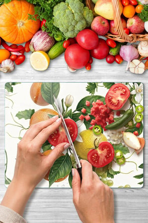 Cam Kesme Tahtası Limon Desenli Çok Amaçlı 40x30 cm